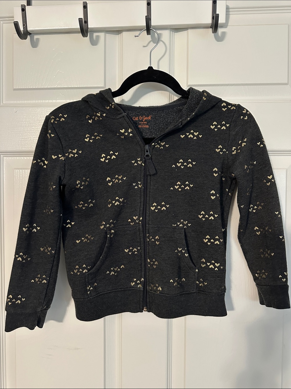 Cat & Jack Black Zip Hoodie with Gold Heart Accent - Kids
